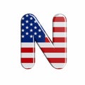 USA letter N - Capital 3d american flag font - American way of life, politics  or economics concept Royalty Free Stock Photo