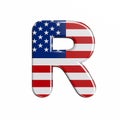 USA letter R - Uppercase 3d american flag font - American way of life, politics  or economics concept Royalty Free Stock Photo