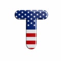 USA letter T - Uppercase 3d american flag font - American way of life, politics  or economics concept Royalty Free Stock Photo