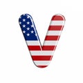 USA letter V - Capital 3d american flag font - American way of life, politics  or economics concept Royalty Free Stock Photo