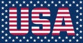 USA lettering decorated in the style of the American flag. Red and white stripes and white stars on a white background Royalty Free Stock Photo