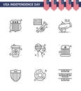 9 USA Line Pack of Independence Day Signs and Symbols of american; bloons; cannon; bloon; drink