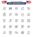 25 USA Line Pack of Independence Day Signs and Symbols of ball; bird; entrance; animal; eagle