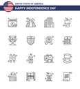 16 USA Line Pack of Independence Day Signs and Symbols of movies; chair; building; cola; drink