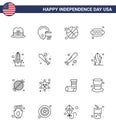 16 USA Line Signs Independence Day Celebration Symbols of ball; plant; sports; flower; hot i