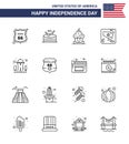 16 USA Line Signs Independence Day Celebration Symbols of building; map; cake; flag; thanksgiving