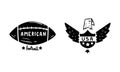 USA Logo Badges Set, American Football and Bald Eagle National Symbols, Patriotic or Independence Day Black Emblems Royalty Free Stock Photo