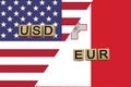 USA and Malta currencies codes on national flags background