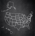 USA map with Alaska and Hawaii blackboard chalkboard Royalty Free Stock Photo