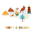 USA map collection. State symbols on gray state silhouette - North Carolina Royalty Free Stock Photo