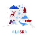 USA map collection. State symbols on gray state silhouette - Alaska Royalty Free Stock Photo