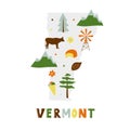 USA map collection. State symbols on gray state silhouette - Vermont