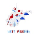 USA map collection. State symbols on gray state silhouette - West Virginia