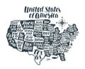 USA map country, United States of America. Lettering, typographic design