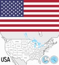 USA map fith flag and states Royalty Free Stock Photo