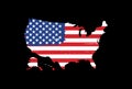 USA map with flag texture on flat black background, Symbols of USA ,template for banner card,advertising ,promote, TV