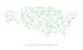 USA map, green dotted net vector background