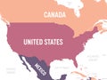 USA map. High detailed political map United States of America and neighboring countries with country, ocean and sea