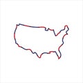 USA map icon with red and blue patriotic line. Minimal linear US icon. concept of coastline of north america and part of