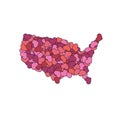 USA map made of hearts. America of love. World peace concept