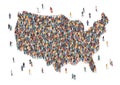 USA map made of many people, large crowd shape. Group of people stay in us country map formation. Immigration, election