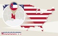 USA map with magnified Mississippi State. Mississippi flag and m Royalty Free Stock Photo