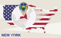 USA map with magnified New York State. New York flag and map Royalty Free Stock Photo