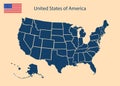 Usa map. Silhouette of united states of america. Simple continent of us. Flat american map with california, hawaii, texas, Royalty Free Stock Photo