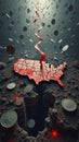 Usa map splitting amid falling coins and cracked earth Royalty Free Stock Photo