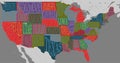 USA map with states - pictorial geographical poster of America