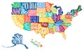 USA MAP. United States of America color map with text state names. Royalty Free Stock Photo