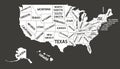 USA MAP. United States of America with text state names. Royalty Free Stock Photo