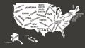 USA MAP. United States of America with text state names. Royalty Free Stock Photo