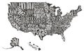 USA MAP. United States of America with text state names. Royalty Free Stock Photo