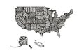 USA MAP. United States of America with text state names. Royalty Free Stock Photo