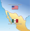 Usa and Mexico border map with national flags Royalty Free Stock Photo