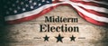 USA flag and midterm elections, wooden background, 3d illustration