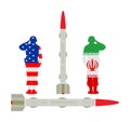 USA Missile Rocket with nuclear bomb against Iran nuclear power. War threat. Powerful army weapon for battle. Doomsday alert.