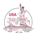 USA - modern vector line travel illustration