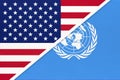 USA national flag vs United Nations UN official flag. International community of world Royalty Free Stock Photo