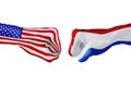 USA and Netherlands flag. Concept fight, business competition, conflict or sporting events Royalty Free Stock Photo