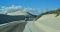 car rides the harms of sand dunes from gypsum to White Sands National Monument, New Mexico, USA