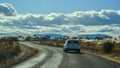 USA, NEW MEXICO - NOVEMBER 23, 2019: car rides the harms of sand dunes from gypsum to White Sands National Monument, New Mexico,