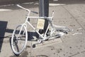 USA, New York City - 8 September 2010. A ghost bike memorial Chinatown in New York City.