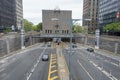 Rear of Hugh.L Carey Tunnel Ventilation Building and highway entrance,exit