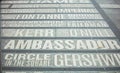 New York, Times Square. Map of theaters names on the ground