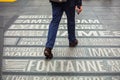 New York, Times Square. Map of theaters names on the ground