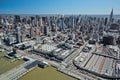 USA, New York, 29.03.2007: Views of Manhattan from the helicopter, Empire State Building, marine station, train station