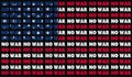 A USA no war text illustration design to promote peace aligned with the red, white and blue stars and stripes of the American flag