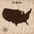 USA old map with grunge and crumpled paper. Vector illustration Royalty Free Stock Photo